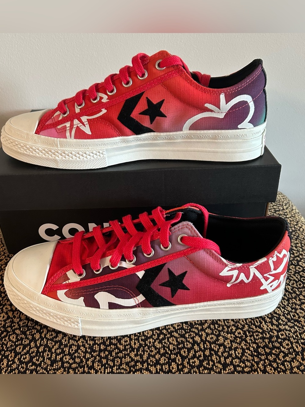 Converse Low top unisex Red to Purple Gradient Sneakers with a soccer theme!